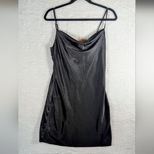 648-Sans Souci Black Satin Mini Dress